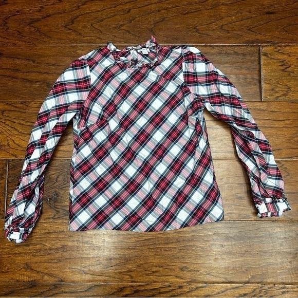 J crew factory Cotton-blend poplin ruffleneck top - Picture 2 of 7